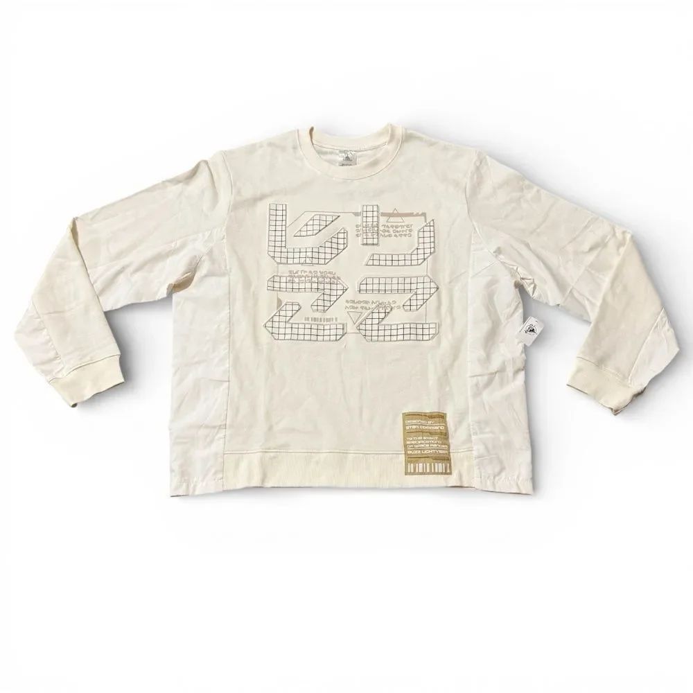 NWT DISNEY PARK Star Command Buzz Lightyear Sweatshirt Cream Size Large